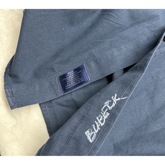 Burberry Long Men's XL Plaid Flip‎ Cuff Navy Blue Button Down Shirt - Picture 9 of 10